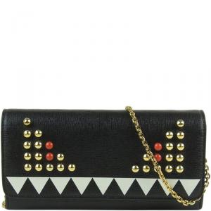 Pre Owned Fendi Black Leather Bugs Monster WOC Clutch Bag