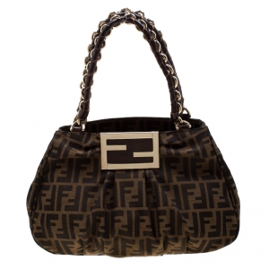 Pre Owned Fendi Tobacco Zucca Canvas Small Mia Shoulder Bag