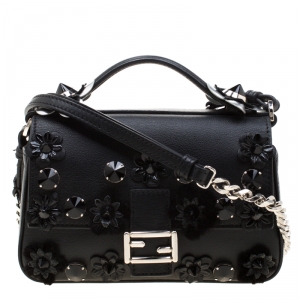Fendi Blue/Black Leather Double Micro Baguette Bag