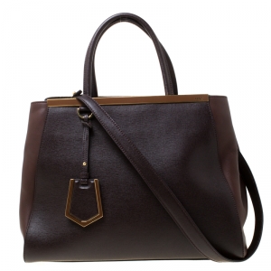 Pre Owned Fendi Dark Brown Leather Medium 2jours Tote