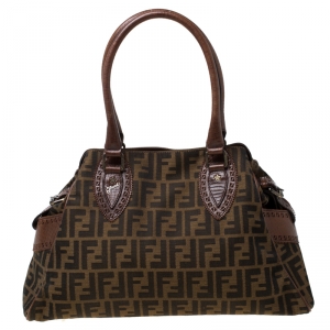 Pre Owned Fendi Brown Zucca Canvas and Leather Chef du Jour Tote