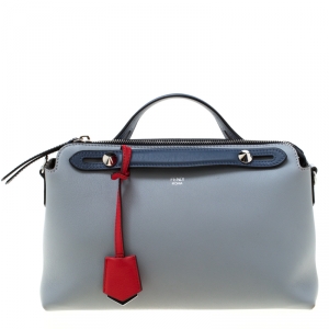 Fendi Grey/Blue Leather By The Way Boston Bag 