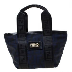 Pre Owned Fendi Zucca Black/Blue Nylon Mini Tote