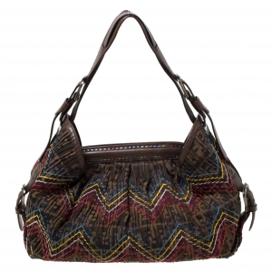 Pre Owned Fendi Multicolor Stitch Zucca Canvas and Leather Doctor B Hobo