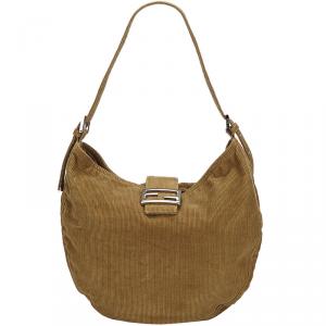 Pre Owned Fendi Brown Corduroy Shoulder Bag