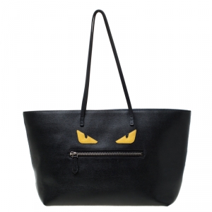 Pre Owned Fendi Black Leather Monster Roll Tote 
