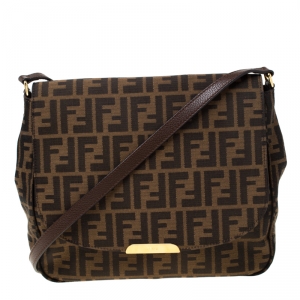 Pre Owned Fendi Tobacco Zucca Canvas and Leather Crossbody Bag 