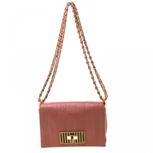 Pre Owned Fendi Old Rose Leather Claudia Shoulder Bag