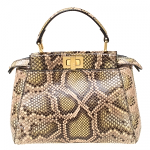 Pre Owned Fendi Multicolor Python Leather Mini Peekaboo Top Handle Bag