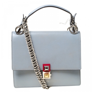 Pre Owned Fendi Ash Grey Leather Small Kan I Crossbody Bag