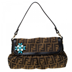 Pre Owned Fendi Tobacco Zucca Canvas and Leather Small Chef Shoulder Bag