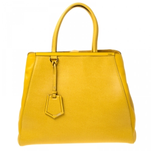 Pre Owned Fendi Yellow Saffiano Leather Large 2Jours Tote