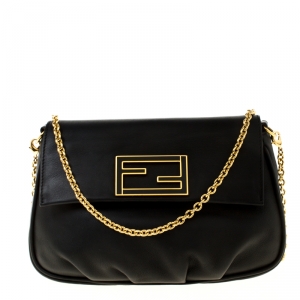Pre Owned Fendi Black Leather Fendista Pochette Crossbody Bag