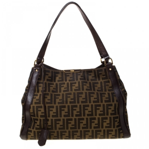 Pre Owned Fendi Tobacco Zucca Canvas and Leather Tote