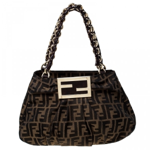 Pre Owned Fendi Tobacco Zucca Canvas Mia Tote