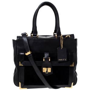 Pre Owned Fendi Black Leather and Suede Classico No. 3 Shopper Tote 