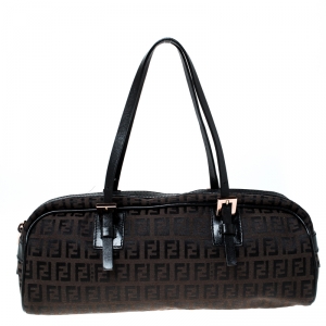 Pre Owned Fendi Brown Zucchino Canvas and Leather Bowler Bag