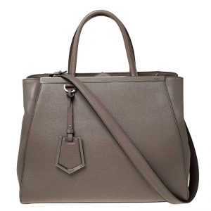 Pre Owned Fendi Dark Beige Leather 2Jours Tote