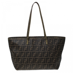 Pre Owned Fendi Brown/Black Zucca Coated Canvas Roll Tote
