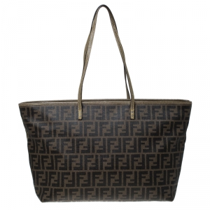 Pre Owned Fendi Brown Zucca Coated Canvas Roll Tote