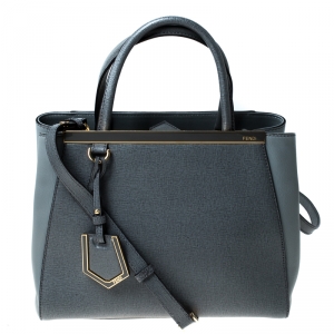 Pre Owned Fendi Grey Leather Small Petite 2Jours Tote