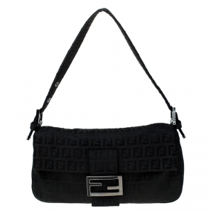 Pre Owned Fendi Black Zucchino Canvas Mama Baguette Shoulder Bag