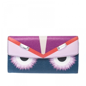 Pre Owned Fendi Multicolor Crystal Embellishment Leather Monster Continental Wallet
