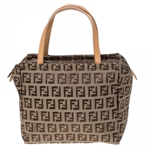 Pre Owned Fendi Brown/Beige Zucchino Canvas Pochette 