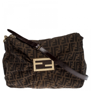 Pre Owned Fendi Tobacco Zucca Canvas Zip Shoulder Bag