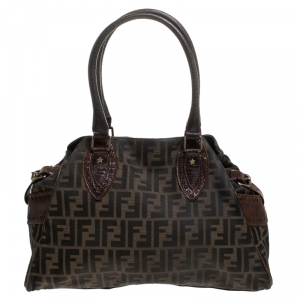 Pre Owned Fendi Brown Zucca Canvas and Leather Chef du Jour Bag