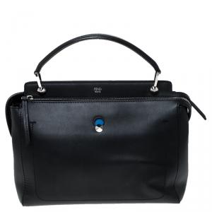 Pre Owned Fendi Black Leather Dotcom Click Top Handle Bag