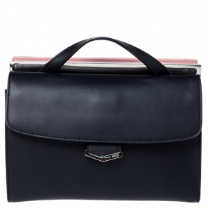 Pre Owned Fendi Black/Pink Textured Leather Mini Demi Jour Top Handle Bag