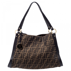 Pre Owned Fendi Tobacco Zucca Canvas and Leather Tote