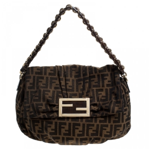 Pre Owned Fendi Tobacco Zucca Canvas Mia Flap Shoulder Bag