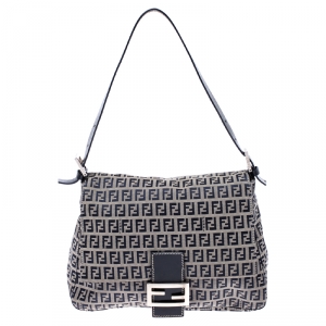 Pre Owned Fendi Navy Blue Zucchino Canvas Mama Forever Shoulder Bag