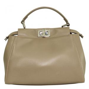 Pre Owned Fendi Beige Leather Mini Pekaboo Bag