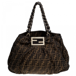 Pre Owned Fendi Tobacco Zucca Canvas Large Mia Tote