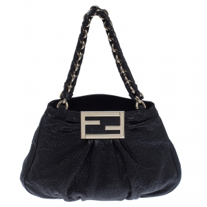 Pre Owned Fendi Black Leather Mia Hobo