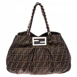 Pre Owned Fendi Tobacco Zucca Canvas Large Mia Tote
