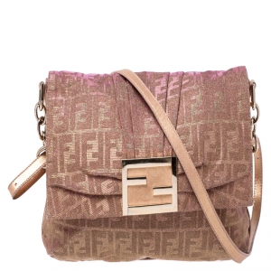Pre Owned Fendi Metallic Gold/Pink Leather Mia Crossbody Bag
