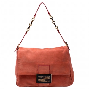 Pre Owned Fendi Orange Leather Chain Mama Forever Shoulder Bag