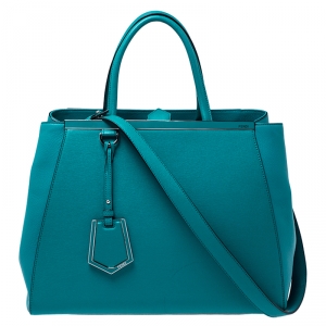 Pre Owned Fendi Turquoise Leather Medium 2Jours Tote