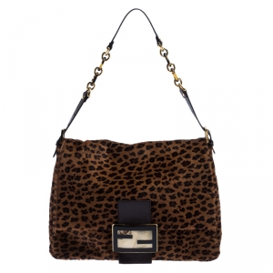 Pre Owned Fendi Brown Animal Print Calfhair Mama Forever Shoulder Bag