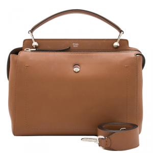 Pre Owned Fendi Brown Leather Dotcom Top Handle Bag