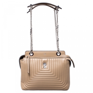 Pre Owned Fendi Beige Quilted Leather Dotcom Click Shoulder Bag