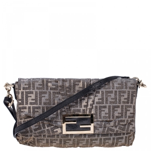 Pre Owned Fendi Metallic Gold/Silver Canvas Glitter Jacquard Mia Zucca Flap Bag