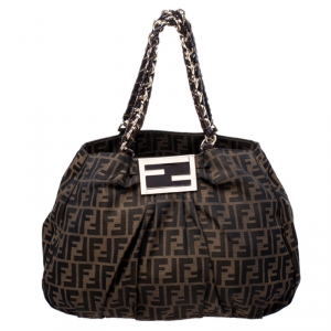 Pre Owned Fendi Tobacco Zucca Canvas Mia Tote