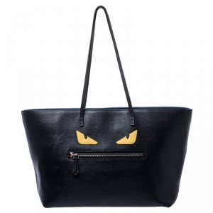 Pre Owned Fendi Black Leather Monster Roll Tote