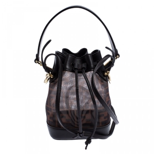 Pre Owned FENDI Brown Mesh Mini Mon Tresor Drawstring Bucket Bag 