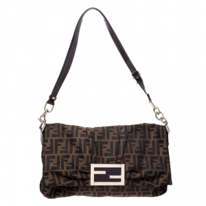 Pre Owned Fendi Tobacco Zucca Canvas and Leather Mia Shoulder Bag
